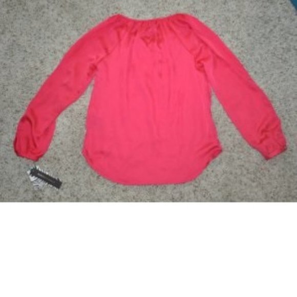 Womens Blouse Pink XS Keyhole Tassle Neck Long Sleeves Shirt Dana Buchman - Picture 6 of 6